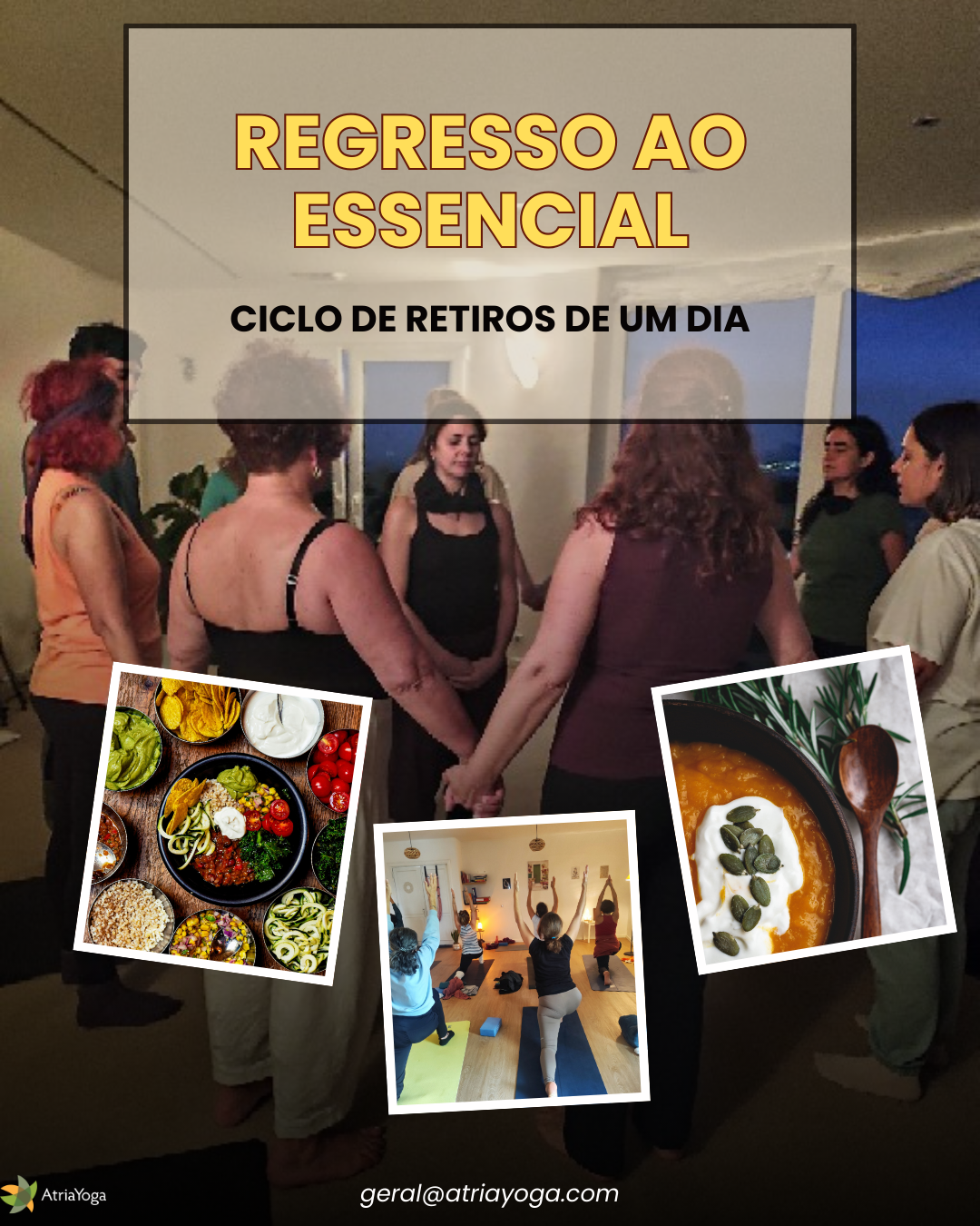 Cartaz do evento de yoga e alimentação vegetariana - 21 de Fevereiro
